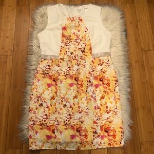 Calvin Klein Linen Blend Earth Tone Abstract Print Womens Sheath Dress size 14